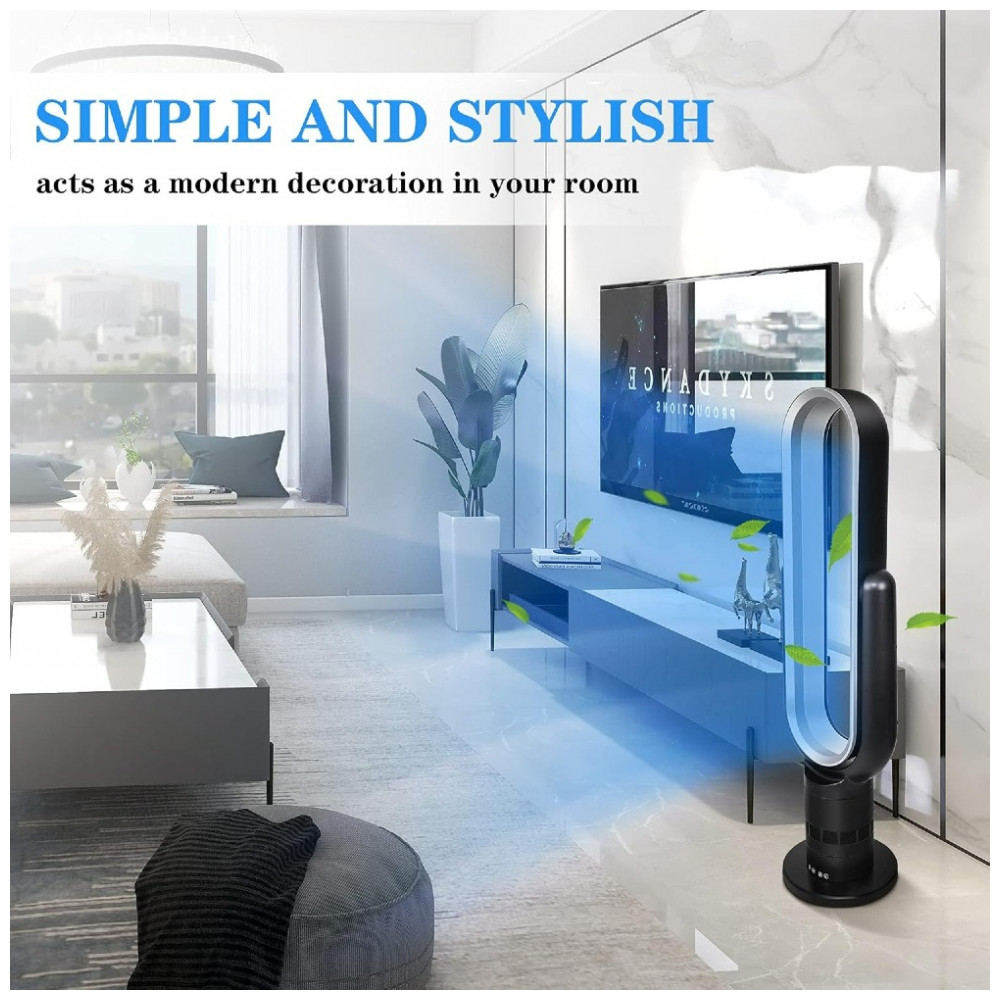 ECTQZT3HXEFF8SM3_3-1.jpg - Ventilador de torre sem lâmina. 39 polegadas. Preto. 10 velocidades. Controlado remotamente. Design Moderno