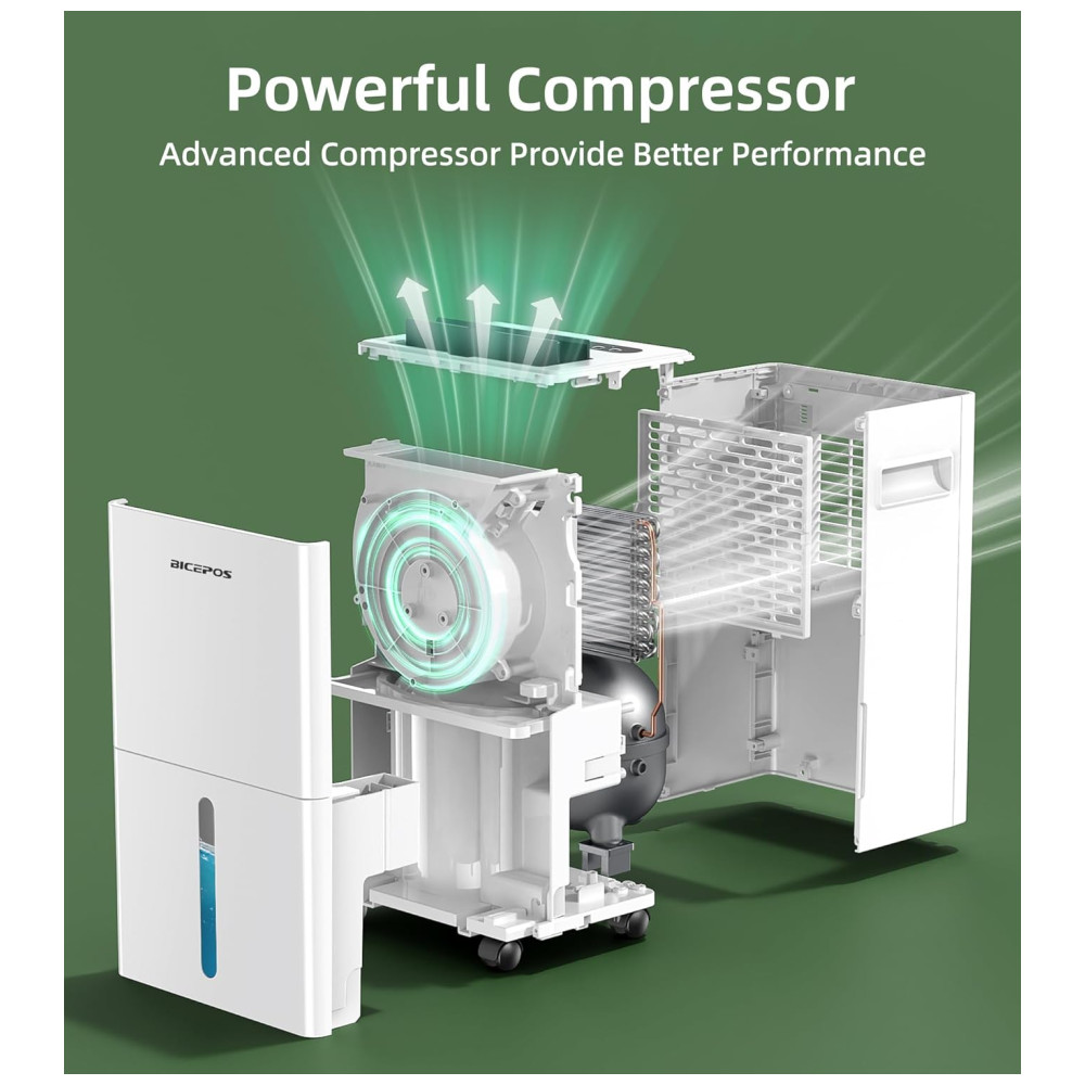 Desumidificador Bicepos 139m² para porão,9,93 litros para Casa com Mangueira de Drenagem, Drenagem Contínua, Filtro Lavável, um Desumidificador Inteligente. - Imagem 3