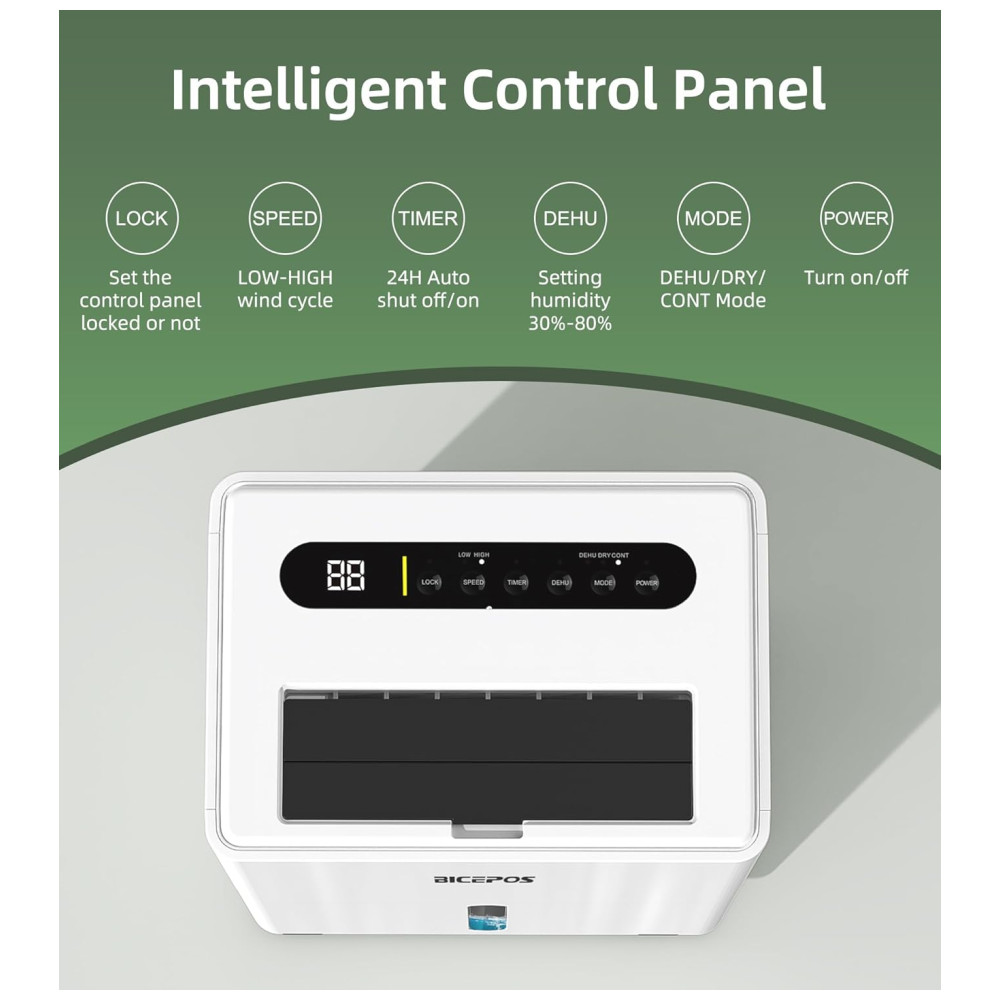 Desumidificador Bicepos 139m² para porão,9,93 litros para Casa com Mangueira de Drenagem, Drenagem Contínua, Filtro Lavável, um Desumidificador Inteligente. - Imagem 4