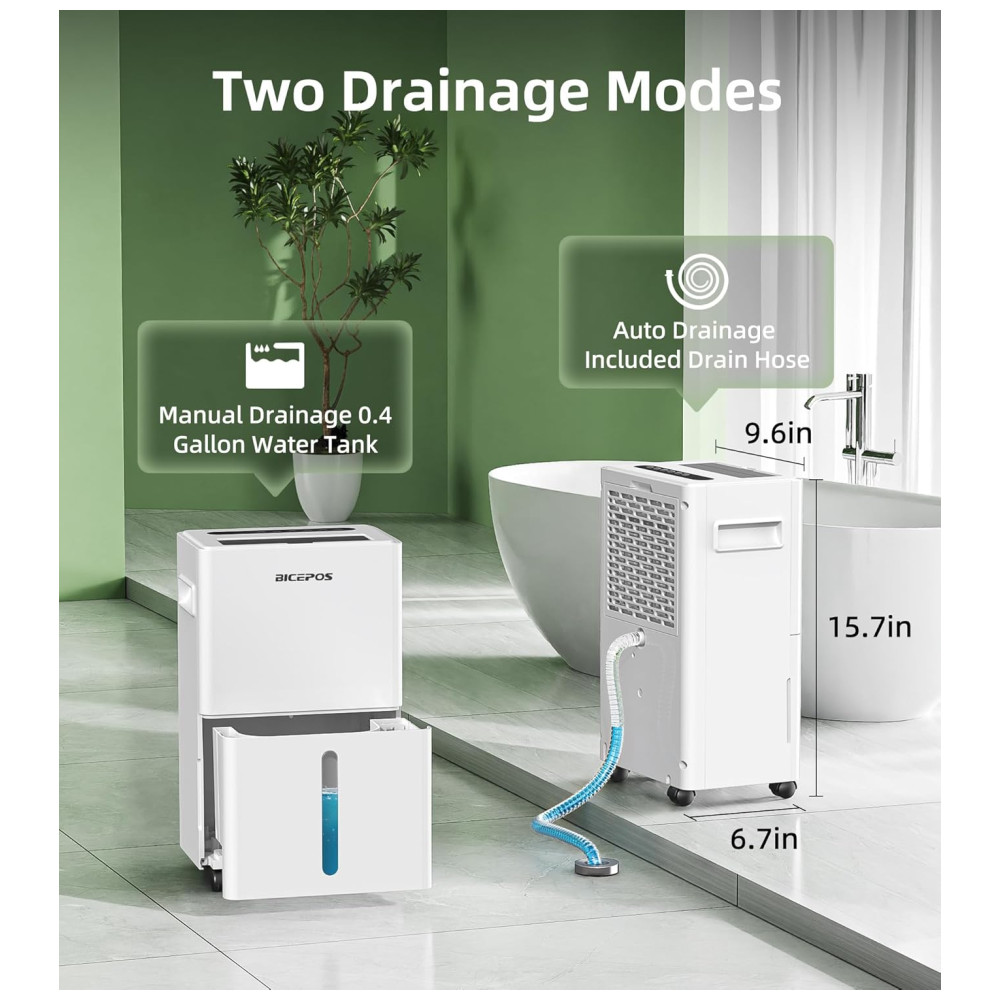 Desumidificador Bicepos 139m² para porão,9,93 litros para Casa com Mangueira de Drenagem, Drenagem Contínua, Filtro Lavável, um Desumidificador Inteligente. - Imagem 5