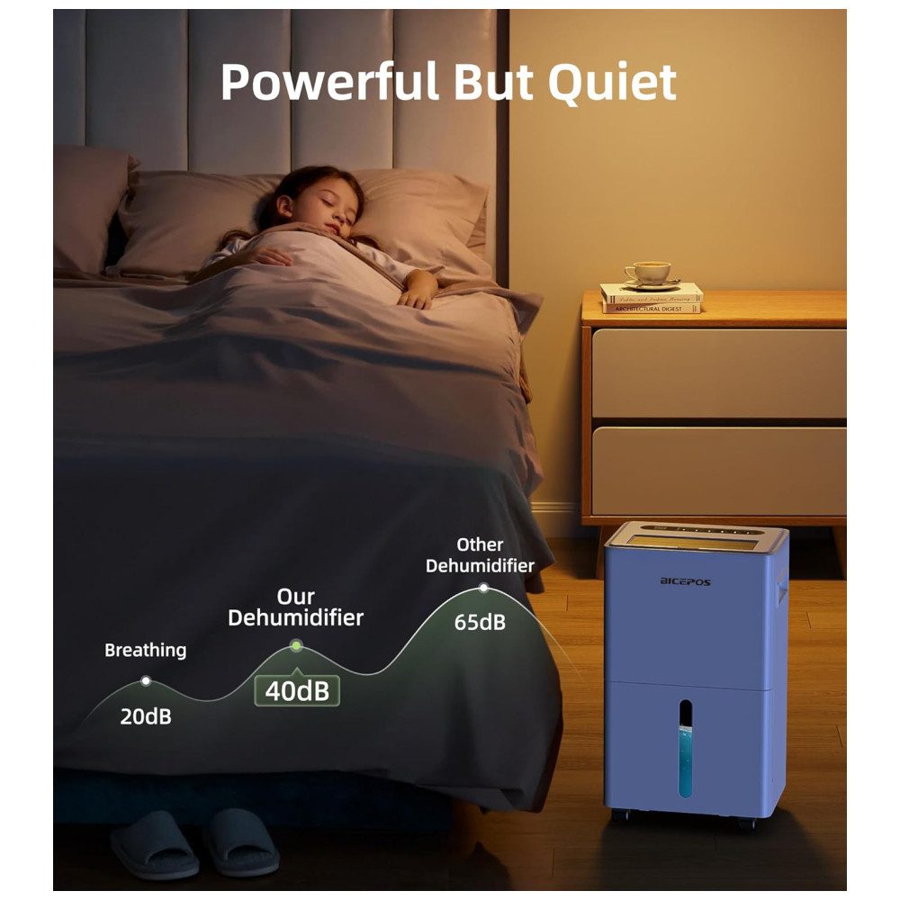 Desumidificador Bicepos 139m² para porão,9,93 litros para Casa com Mangueira de Drenagem, Drenagem Contínua, Filtro Lavável, um Desumidificador Inteligente. - Imagem 6