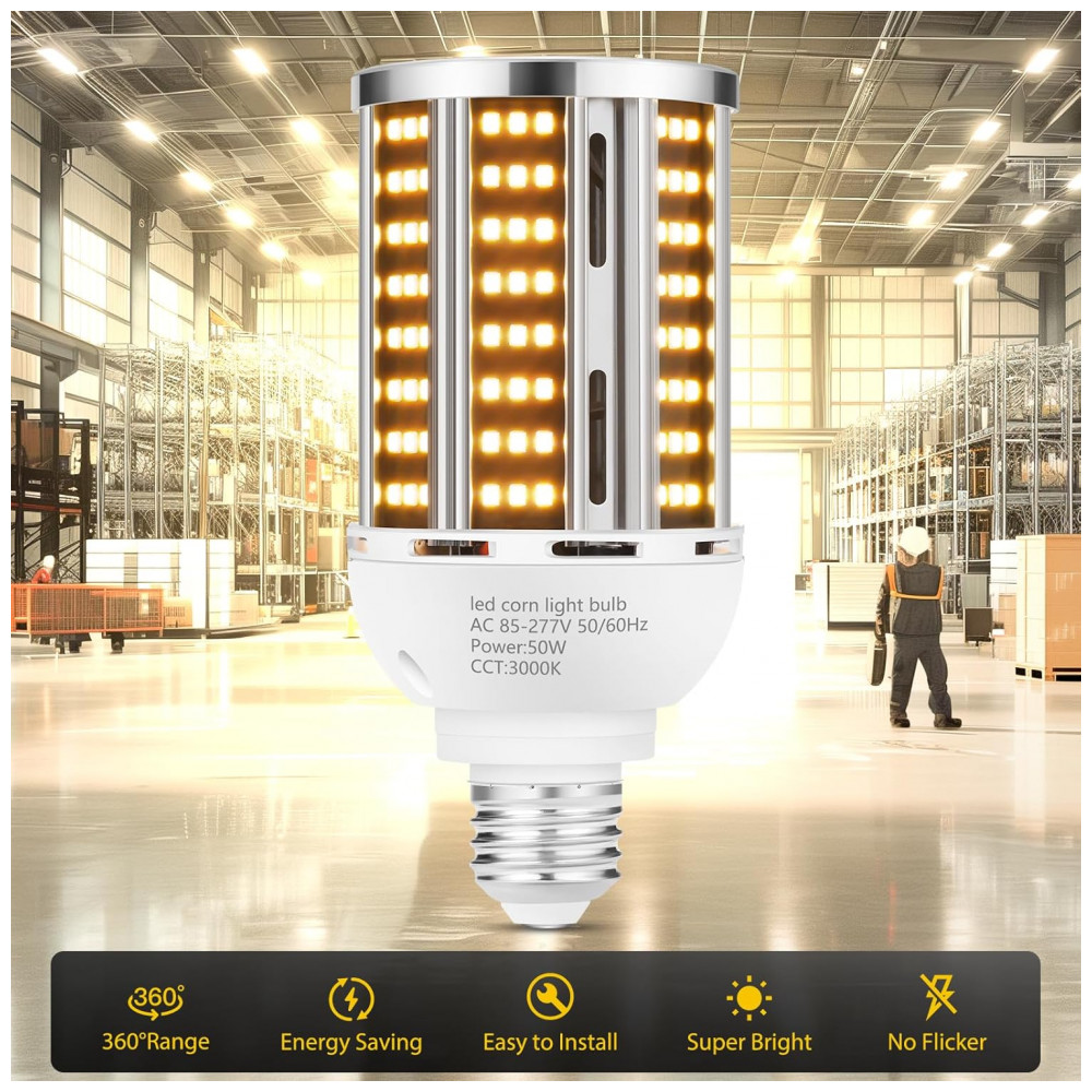 ECTQZW37YSKD0B_1-1.jpg - Lâmpada de Milho LED 50W Pack com 6 Unidades Branco Quente 3000K 6500LM Equivalente a 500W Base Mogul E26/E39 LED de Grau ComercialYANYCN