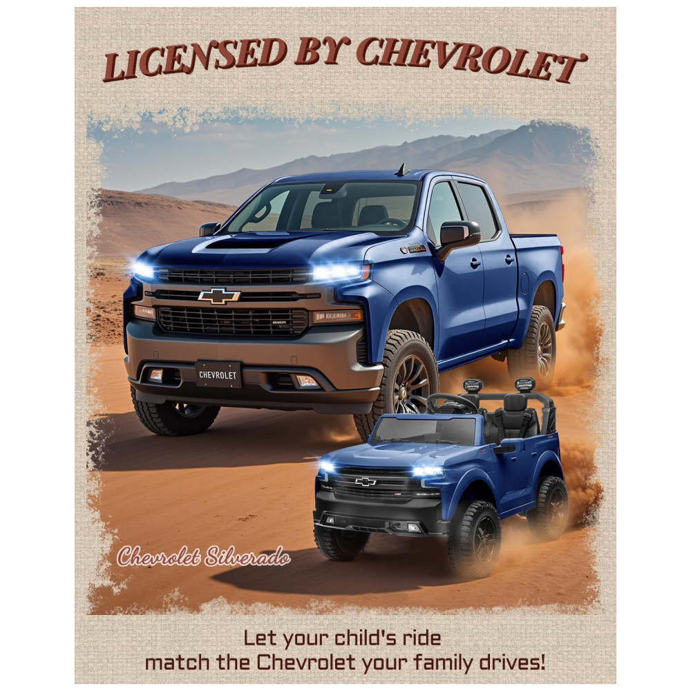 ECTQZWJDF7LF0B_1-1.jpg - Carro Elétrico Infantil Chevrolet Silverado 24V Azul 2 Lugares com Controle Remoto, Bluetooth, Luzes LED e Cinto de Segurança