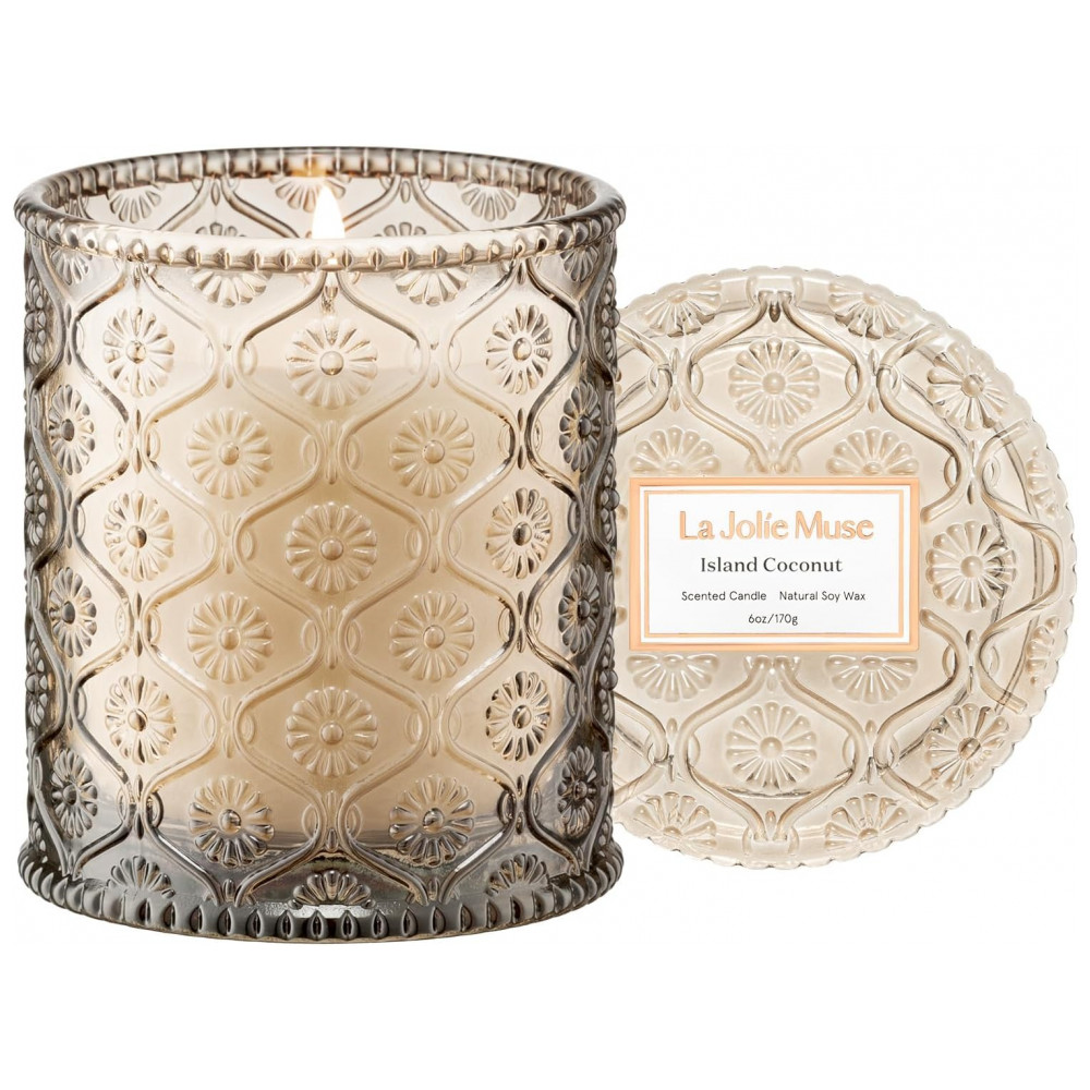 Vela Perfumada de Coco da Ilha LA JOLIE MUSE - Vela de Soja de Luxo de 170g com Aroma de Coco, Pêssego e Baunilha - Queima Limpa por 40 Horas - Presen